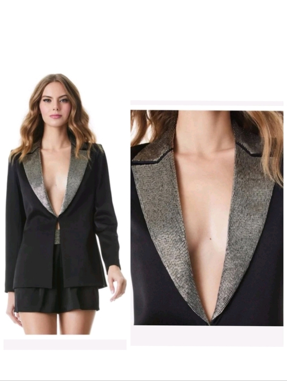 Alice + Olivia eve emblishment beaded Norch collar satin blazers Size 0 With Def